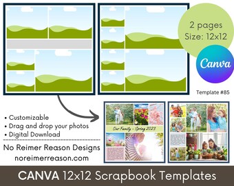 12x12 CANVA Scrapbook Templates, Scrapbook Layout Template, Digital Photo Collage, Easy Scrapbooking, Editable Canva Photo Layout Page #85