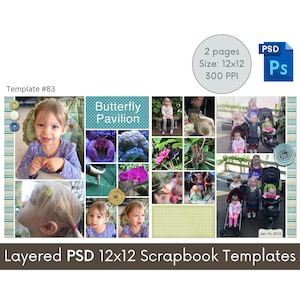 12x12 Digital Scrapbooking Page Template, Scrapbook Layout Photoshop PSD Template, Scrapbook Album Page, 12x12 Scrapbook Template 83 image 1