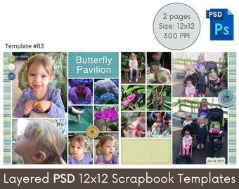 12x12 Digital Scrapbooking Page Template, Scrapbook Layout Photoshop PSD Template, Scrapbook Album Page, 12x12 Scrapbook Template #83