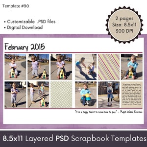 8.5x11 Digital Scrapbook Layout Template, Photobook Layout, Family Scrapbooking Page, Editable Photoshop PSD Template, Storyboard Collage