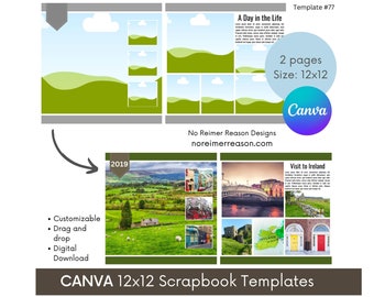 CANVA 12x12 Scrapbook Templates, Fully Customizable and Editable Photo Collage for Easy Scrapbooking, Premade Storyboard Page Layout