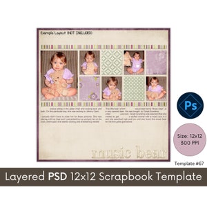 12x12 Digital Scrapbooking Template Scrapbook Page Layout 12x12 Scrapbook Album Premade Scrapbook Page Template, Photoshop, Photobook, 67 image 1
