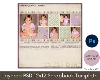 12x12 Digital Scrapbooking Template Scrapbook Page Layout 12x12 Scrapbook Album Premade Scrapbook Page Template, Photoshop, Photobook, #67