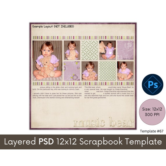 12x12 Digital Scrapbooking Template Scrapbook Page Layout 12x12 Scrapbook  Album Premade Scrapbook Page Template, Photoshop, Photobook, 67 