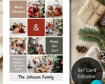 Holiday Christmas Photo Card Template, Editable in Canva, Printable, Modern Family Photo, Minimalist Design Xmas template, Happy Holidays