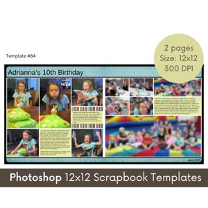 12x12 Digital Scrapbooking Template, Scrapbook Page Layout, Storybook Photo Memory Book Template, Photoshop PSD Template, Photo Collage #84