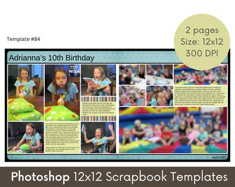12x12 Digital Scrapbooking Template, Scrapbook Page Layout, Storybook Photo Memory Book Template, Photoshop PSD Template, Photo Collage #84