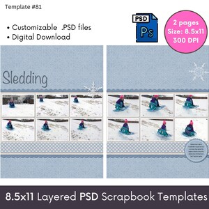 8.5x11 Digital Scrapbook Template for Photoshop, Photo Collage Page Layout, Scrapbooking Template PSD download, Photobook Pages, Storyboard