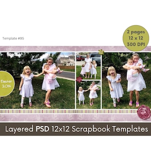 12x12 Digital Scrapbook Page Layout Template, Photo Collage, Customizable Photoshop PSD Scrapbooking Photobook Page, Storyboard Template #96