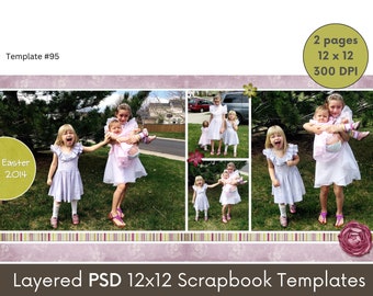 12x12 Digital Scrapbook Page Layout Template, Photo Collage, Customizable Photoshop PSD Scrapbooking Photobook Page, Storyboard Template #96