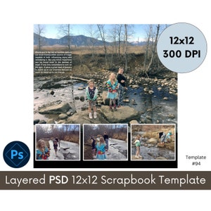 12x12 Scrapbook Template, Photo Collage Page Layout for Digital Scrapbooking, Photoshop PSD, perfect for highlighting beautiful scenery #94