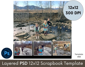 12x12 Scrapbook Template, Photo Collage Page Layout for Digital Scrapbooking, Photoshop PSD, perfect for highlighting beautiful scenery #94