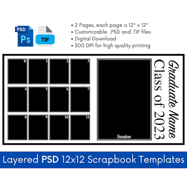 Digital School K-12 Scrapbook Template, School Years Photo Collage ...