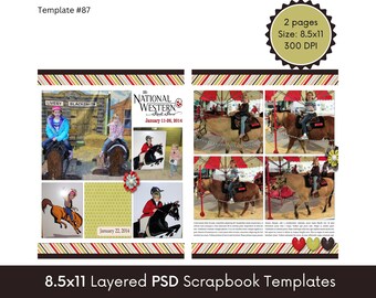 8.5x11 Digital Scrapbooking Template, Scrapbook Premade Page Layout, Photo Collage Template, Photoshop PSD, Photobook Storyboard #87