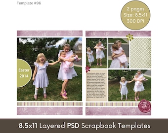 8.5x11 Digital Scrapbook Template, Photo Collage Page Layout, Premade Page, Perfect for Family, Kids, Holiday Scrapbook Page Layouts
