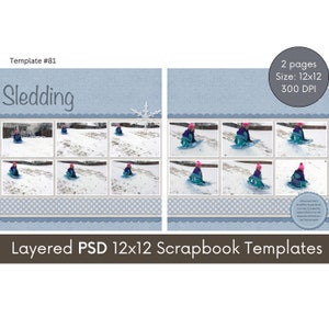 12x12 Digital Scrapbook Page Template, Scrapbooking Photobook Layout, photoshop PSD Collage Page Layout, Memory Book Page #81