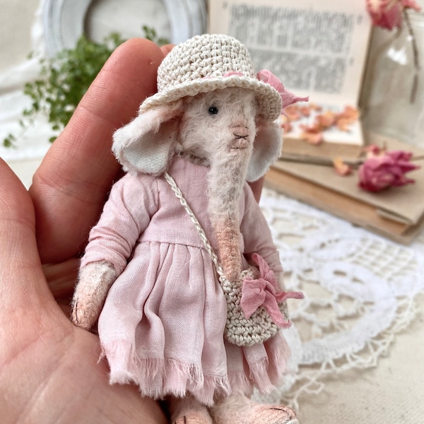 TOORDER! SINDY Elephant  Ooak Artist collectible miniature viscose teddy bear,  vintage style toy, Toy for Blythe