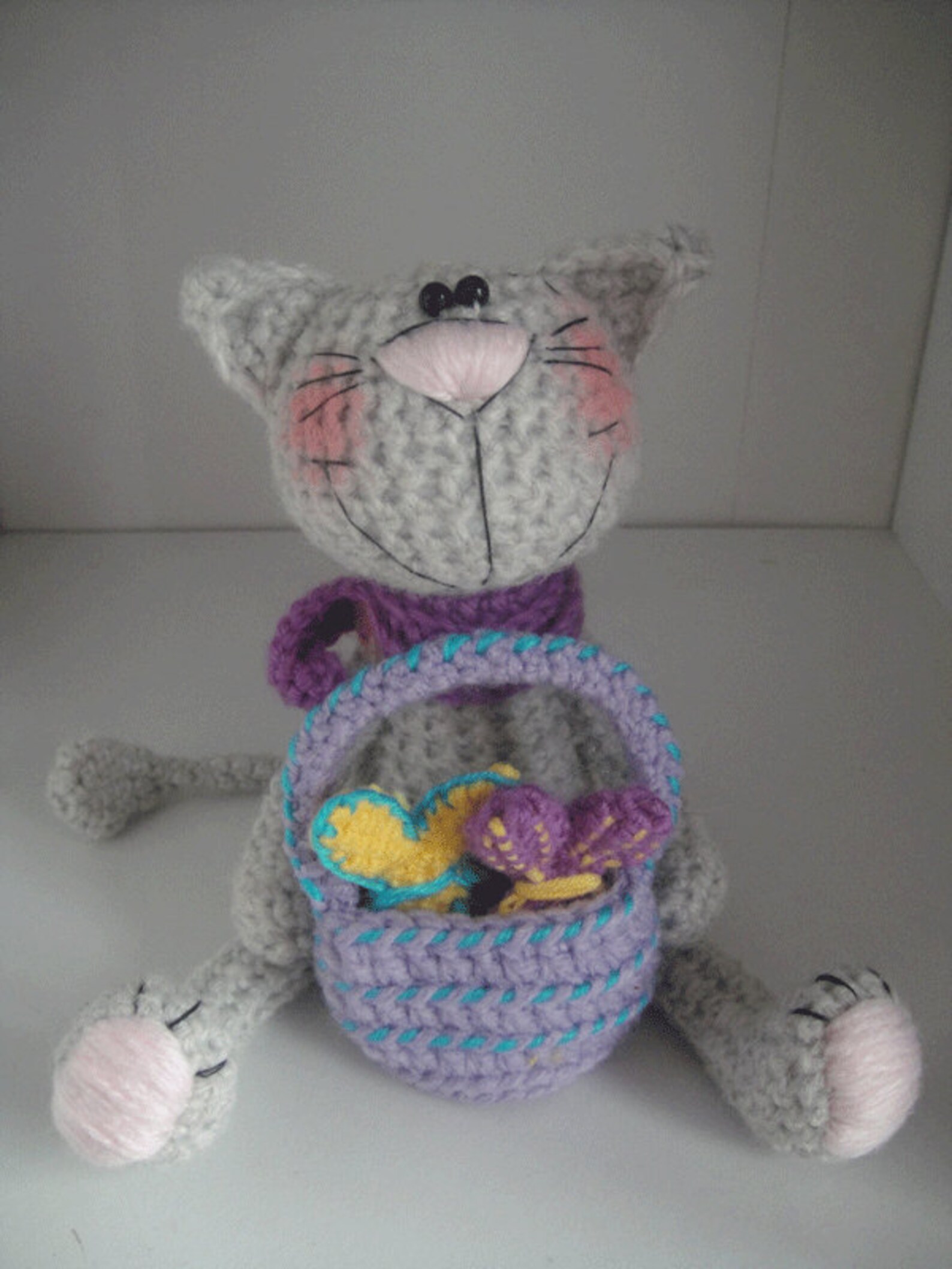 Crochet Gray Cat Basket Fish Pattern PDF Document. Etsy