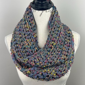 Crochet Scarf, Grey Multicolor Infinity Scarf