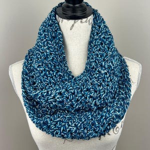 Infinity scarf, blue multicolor crochet scarf
