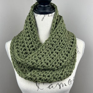 Olive Crochet Scarf, green infinity scarf