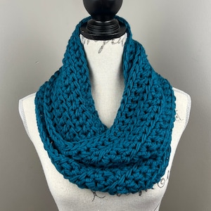 Teal infinity scarf, crochet scarf