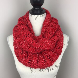 Knit infinity scarf oversized knit scarf red metallic