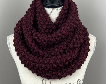 Infinity Scarf, claret knit scarf, chunky knitted scarf