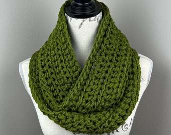 Olive green chunky crochet infinity scarf