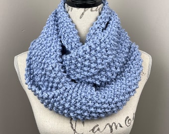 Ready to ship- knit scarf, blue knitted infinity scarf