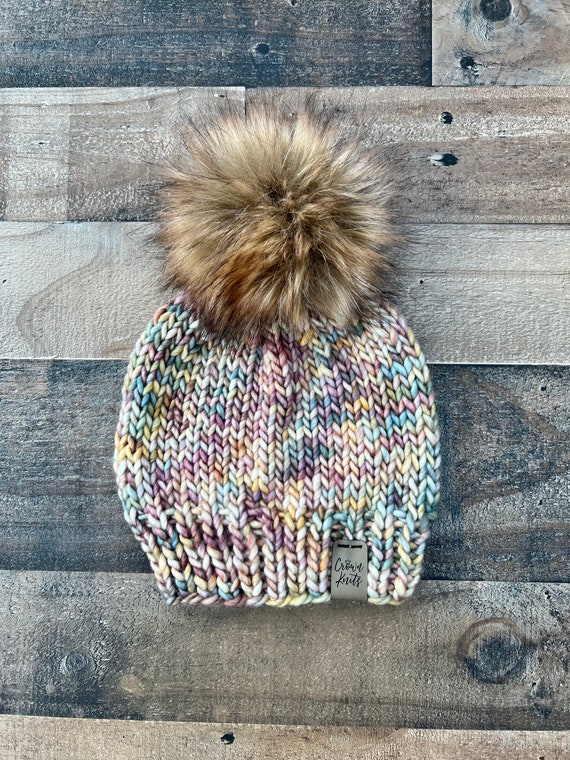 Knit Hat With Pom, Knit Hat Women, Handmade Adult Knit Hat  display picture 1