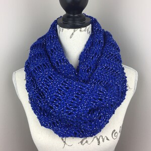 Knit infinity scarf oversized knit scarf royal blue metallic