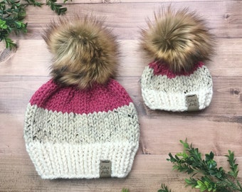 Knit hat, Mommy & me hat set, adult knit hat, baby knit hat