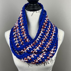 Crochet scarf, patriotic scarf, blue red white striped infinity scarf, fourth of July scarf, Independence Day Scarf