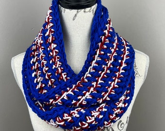 Crochet scarf, patriotic scarf, blue red white striped infinity scarf, fourth of July scarf, Independence Day Scarf