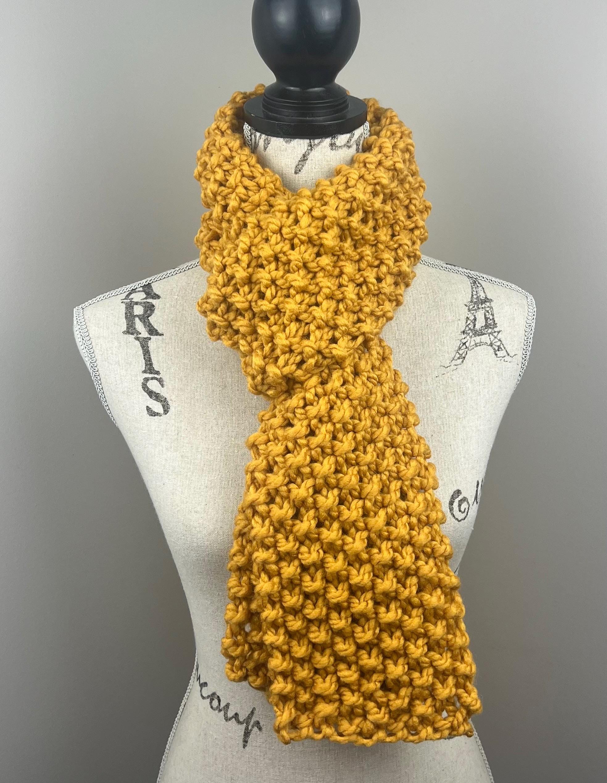 Knit Scarf, Mustard Yellow Knitted Open Ended Knit Scarf - Etsy