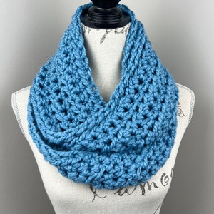 Crochet Scarf, handmade infinity scarf blue