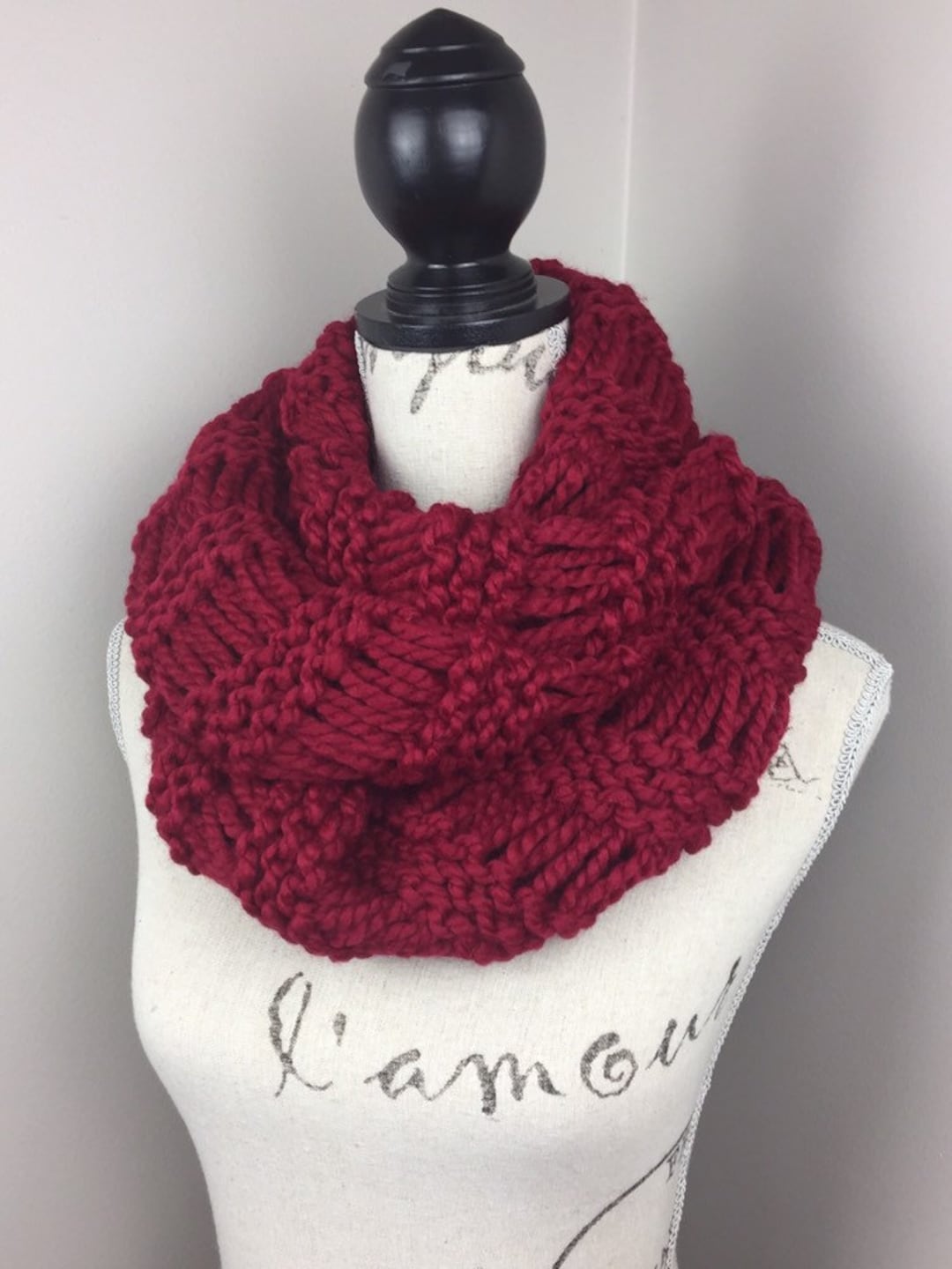 Knitted Scarf Red Infinity Knit Scarf Chunky Knit Scarf Cranberry - Etsy