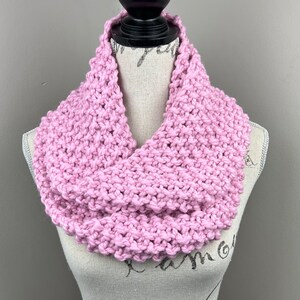 Knit scarf, knitted pink infinity scarf
