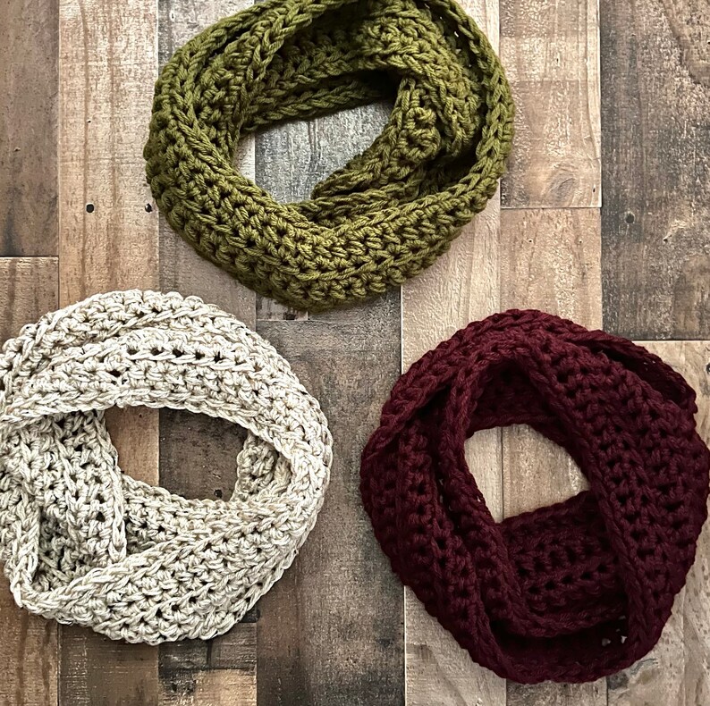 Olive green chunky crochet infinity scarf image 5