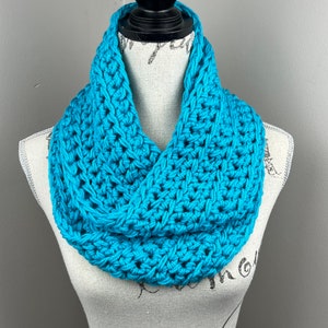 Crochet scarf, blue infinity scarf