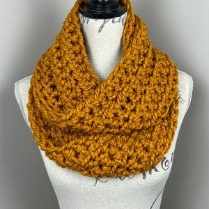 Crochet infinity scarf, crochet scarf in butterscotch
