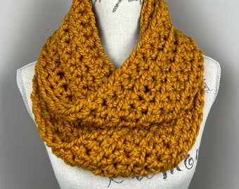 Crochet infinity scarf, chunky crochet scarf in butterscotch