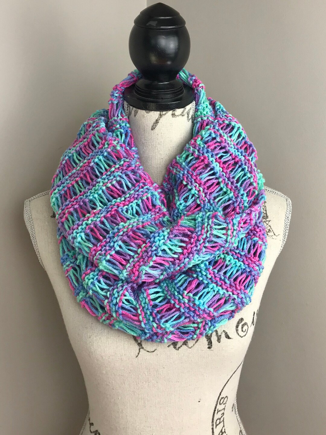 Knit Infinity Scarf Blue Pink Green Oversized Knitted Scarf - Etsy