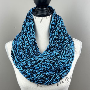 Infinity scarf, black and blue mix crochet scarf