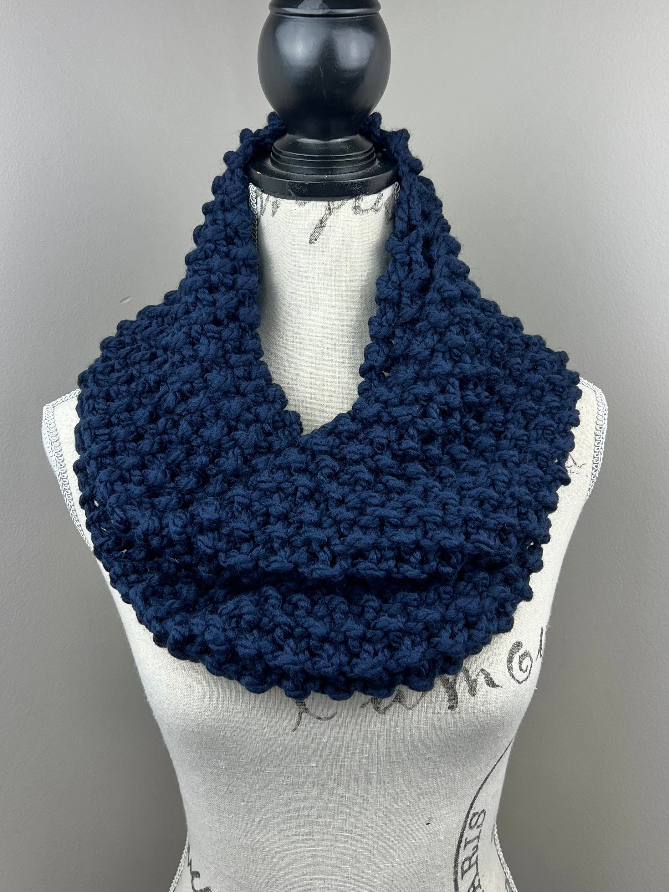 Knit Scarf, Navy Blue Knitted Loop Infinity Scarf - Etsy
