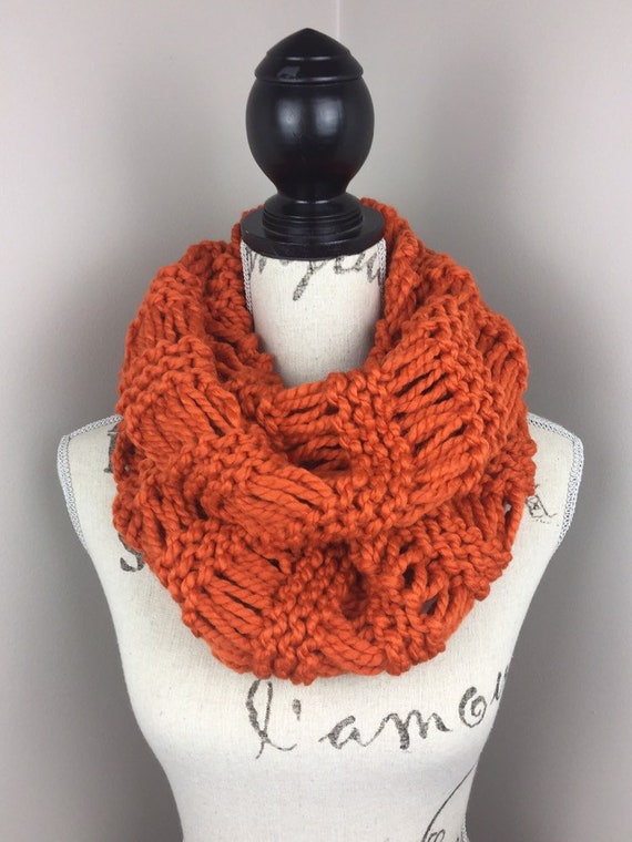 Chunky Knit Infinity Scarf Orange Knit Scarf Pumpkin Knitted Etsy UK