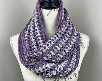 Crochet scarf purple, crochet infinity scarf