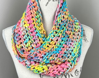 Crochet scarf, multicolored Infinity scarf