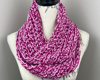 Crochet scarf, valentines day pink mix infinity scarf